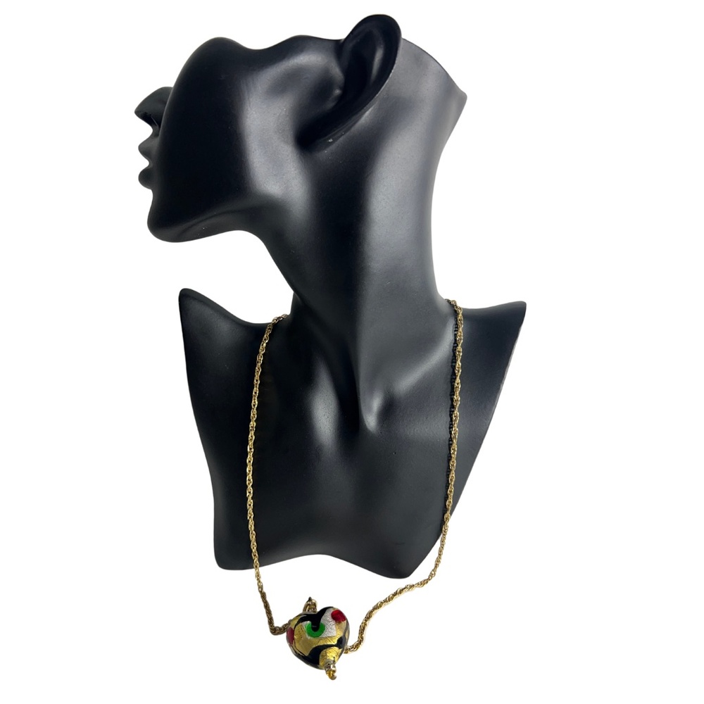 Murano Style Heart Rhinestone Gold Tone Pendant Necklace